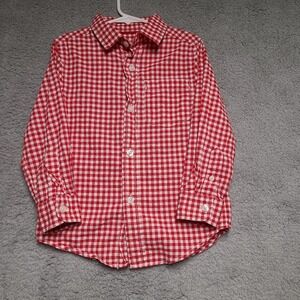 Cat & Jack Boys Gingham Button Down Shirt Red White Plaid XS 4/5